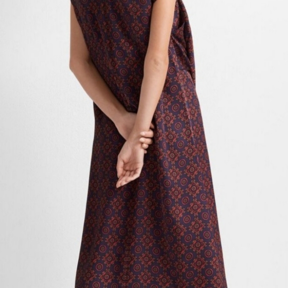 Club Monaco Designer Drape Neck Robe Dress Scarf Dress Blue Mix Slip S 4 NWT - Picture 9 of 12